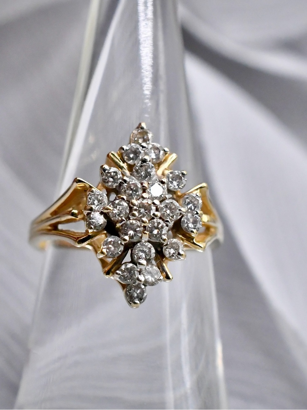 14K Yellow Gold Diamond Cluster Cocktail Ring 0.70ctw Estate Statement 3.86g 5.5 - Picture 3 of 13